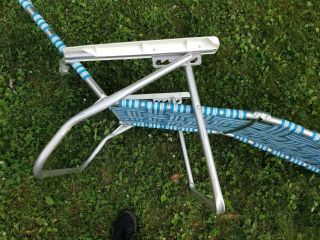 Vtg Aluminum Webbed Lounge Chair Lawn Beach Patio Camp Pool Blue Light Blue Whit 4