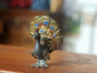 Antique Vienna Bronze Austria Rare Micro Miniature Peacock Figure 1:12
