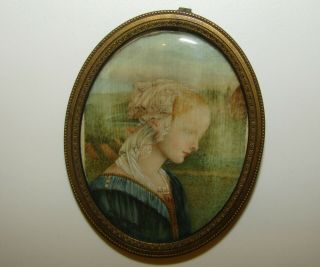 , Antique Georgian Miniature Portrait Painting In Frame