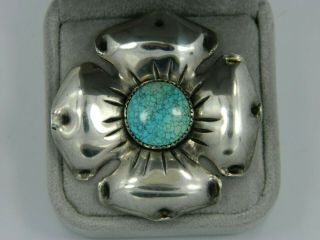 Vintage Native American Frank Patania Sr Sterling Silver Turquoise Flower Brooch