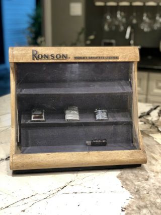 Vintage Wooden Ronson Lighter Display Case Counter Display