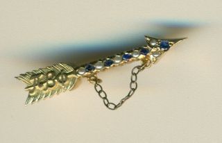 Vintage Pi Beta Phi Gold Sorority Gold Pearl Sapphire Arrow Pin Oregon - Wow
