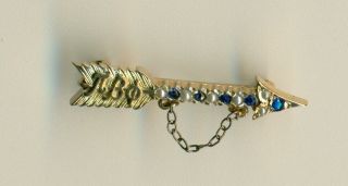 Vintage Pi Beta Phi gold sorority gold pearl sapphire arrow pin Oregon - Wow 2