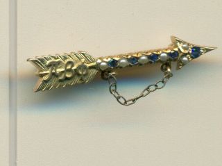 Vintage Pi Beta Phi gold sorority gold pearl sapphire arrow pin Oregon - Wow 3