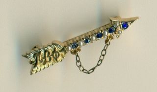 Vintage Pi Beta Phi gold sorority gold pearl sapphire arrow pin Oregon - Wow 4