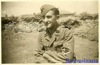 Rare: Close Up Pic Jovial German Elite Sturmmann Soldier Posed In Field