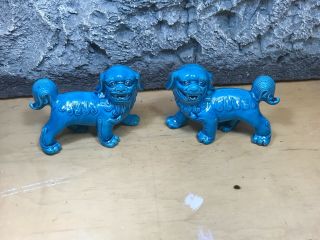 Vintage Turquoise Blue Chinese Foo Dog Figurines