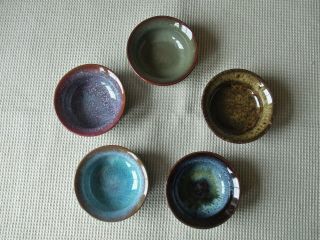 A Set Of 5 Chinese Jun Ware Tea Cups With Different Colour Splashed