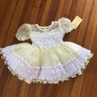 Vintage Marthas Miniatures Style Dress Sheer Frilly Ruffle Yellow Girls 12m 9m