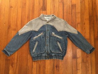 Vtg 80s Guess Georges Marciano Mens Color Block Denim Jean Bomber Jacket Small S