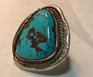 Vintage Men ' s Old Pawn Navajo Silver Godber Nevada Turquoise Ring Size 7.  5 3