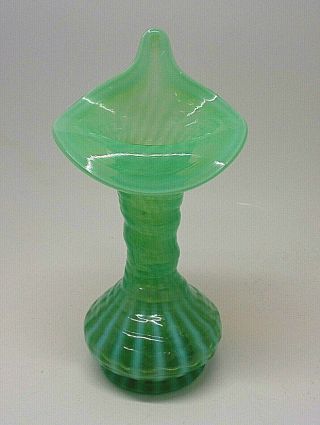 Fenton Green Spiral Optic Swirl Jack In The Pulpit Vase Vintage Opalescent 186