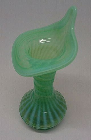 Fenton Green Spiral Optic Swirl Jack In The Pulpit Vase Vintage Opalescent 186 2