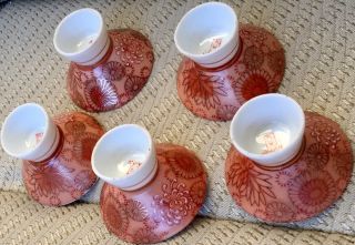 Set Of 5 Gold & Red Hand Painted Japanese Saki Cups W/ Chrysanthemums Design