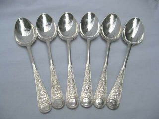 Antique Victorian Walker & Hall English Sterling Silver 6 spoons,  tongs 1897 2