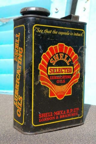 Vintage 1930 ' s SHELL MEX Half Gallon Lubricating Oil Tin Can With Snap Cap RARE 3