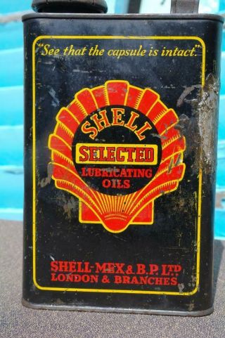 Vintage 1930 ' s SHELL MEX Half Gallon Lubricating Oil Tin Can With Snap Cap RARE 5