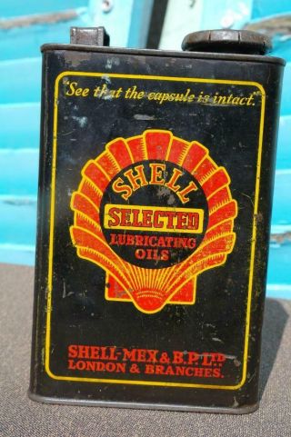 Vintage 1930 ' s SHELL MEX Half Gallon Lubricating Oil Tin Can With Snap Cap RARE 6