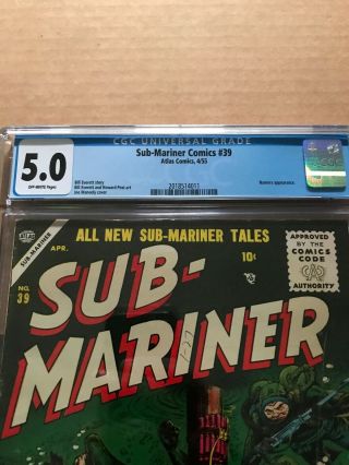 SUB - MARINER 39 CGC 5.  0 MARVEL/ATLAS 1955 10¢ GOLDEN AGE Namor RARE HTF 11