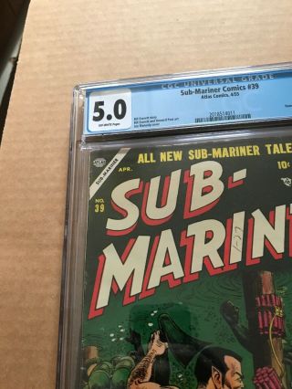 SUB - MARINER 39 CGC 5.  0 MARVEL/ATLAS 1955 10¢ GOLDEN AGE Namor RARE HTF 2