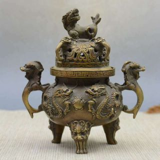 Chinese Archaize Dynasty Of The Ming Dynasty Xuande Shuanglong Play Pearl Tripod