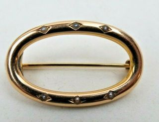 Pretty Antique Victorian Open Oval Solid 14k Yellow Gold Seed Pearl Pin Brooch