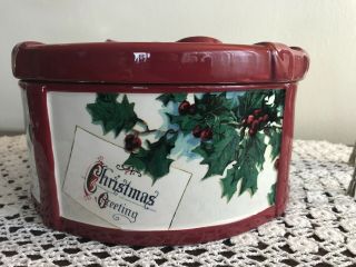 Williams Sonoma Christmas Vintage Postcard Cookie Jar 4