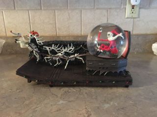 Rare Nightmare Before Christmas Santa Jack Skellington Sleigh Snow Globe Disney