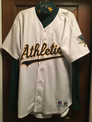 Vintage Oakland A’s Baseball Jersey With Turtleneck Size Russell Athletic Xxl