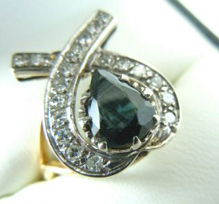 VINTAGE DIAMOND AND PEAR SHAPED SAPPHIRE RING 18CT & PLATINUM SIZE ' N ' 