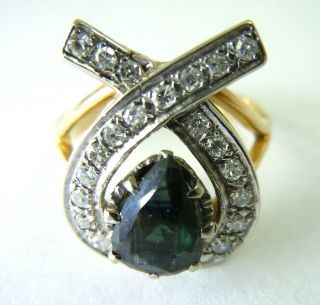 VINTAGE DIAMOND AND PEAR SHAPED SAPPHIRE RING 18CT & PLATINUM SIZE ' N ' 