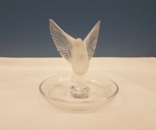 Vintage Authentic Signed Lalique Frosted Glass Dove Ring Jewelry Tray Holder