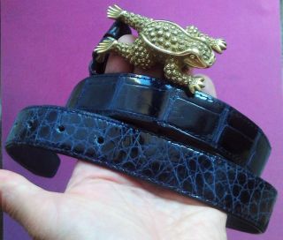 Rare Barry Kieselstein Cord Art Bronze Toad Gold Tone Buckle Alligator Belt