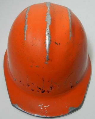 VINTAGE silver ALUMINUM Painted Orange BULLARD 502 Hard Hat IRONWORKER 2