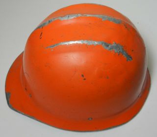 VINTAGE silver ALUMINUM Painted Orange BULLARD 502 Hard Hat IRONWORKER 3