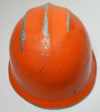 VINTAGE silver ALUMINUM Painted Orange BULLARD 502 Hard Hat IRONWORKER 4