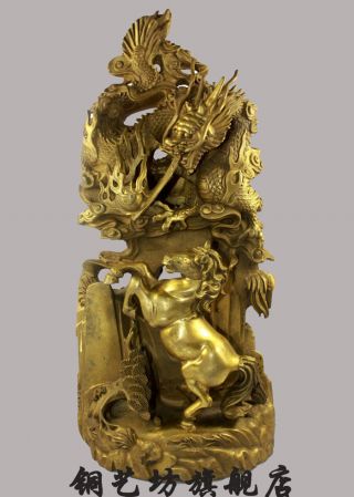 14  China Fengshui Pure Bronze Dragon And Horse Spirit Statue Figurine