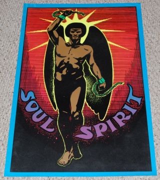 Soul Spirit Black Power Pride Angel Flocked Blacklight Poster 1974 Pro Arts Blue