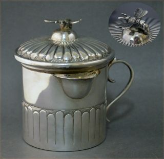 Decorative Useful Marked Spanish Solid Silver Honey Pot Bee Finial