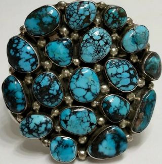 Vintage Navajo Sterling Spiderweb Persian Turquoise Cluster Cuff Bracelet 102gms