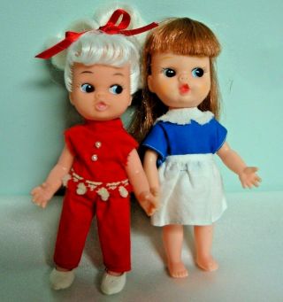 2 Rare Vintage 5 1/2 " Dolls 1966 My Toy Co & Clone Outfits Shoes