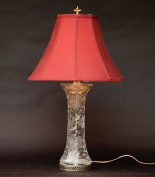 Large Vintage Cut Crystal Glass Etched Floral Vase Lamp