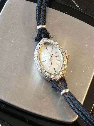 Omega Ladies 14k White Gold 21 Diamond Wrist Watch Runs Good