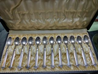 Set Of 12 Danish Sterling Demitasse Spoons By Carl M.  Cohr Denmark 3 1/2 " W/ Box