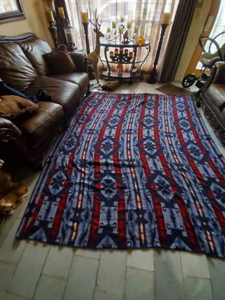 Vtg Polo Ralph Lauren Rrl Cotton Blue Western Aztec Blanket Made In Usa 108x90