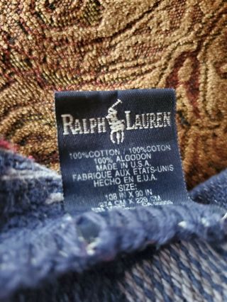 VTG Polo Ralph Lauren RRL Cotton Blue Western Aztec Blanket Made In USA 108x90 3