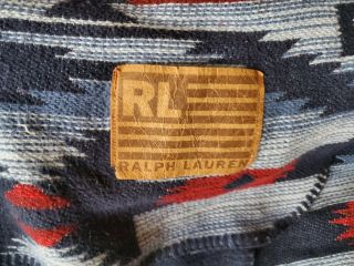 VTG Polo Ralph Lauren RRL Cotton Blue Western Aztec Blanket Made In USA 108x90 5