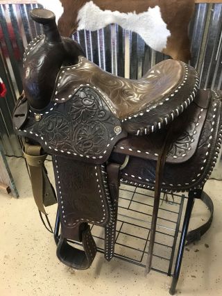 15” Tooled Vintage Western Buckstitch Saddle