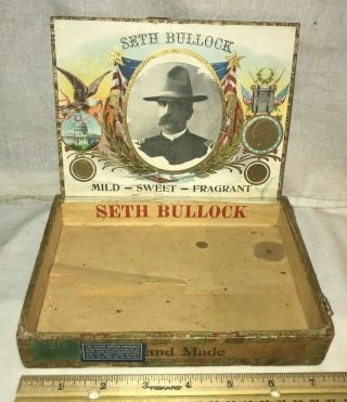 Antique Seth Bullock Wood Cigar Box Deadwood Sd U.  S.  Marshall Vintage Tobacco
