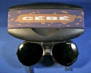 Vintage Cebe 490 Cecchinel 4000 Glacier Sunglasses W/ Leather Side Shades -